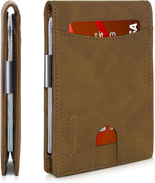 Money Clip Slim Wallets for Men RFID Blocking 11 Card Holder Minimalist Small Leather Bifold Men's Front Pocket Wallet Gift Box
