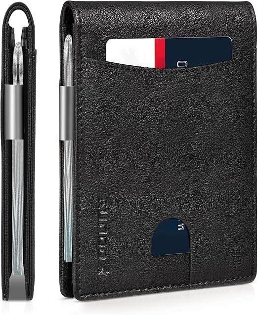 Money Clip Slim Wallets for Men RFID Blocking 11 Card Holder Minimalist Small Leather Bifold Men's Front Pocket Wallet Gift Box