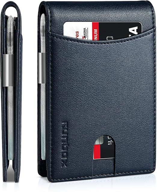 Money Clip Slim Wallets for Men RFID Blocking 11 Card Holder Minimalist Small Leather Bifold Men's Front Pocket Wallet Gift Box