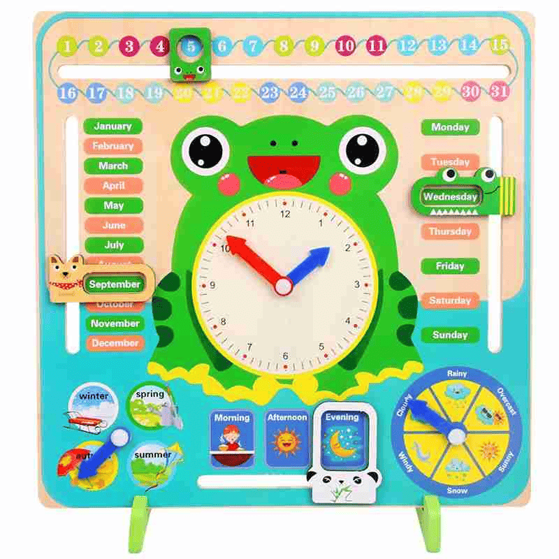 Montessori Wood Clock Teaching Aids Baby Weather Season Calendar Clock Time Cognition Preschool Education Toys for Children