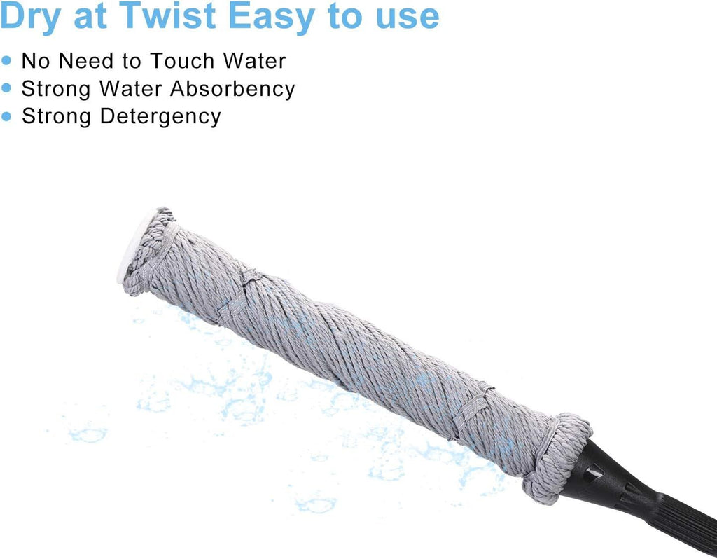 Mop with 2 Reusable Heads, Easy Wringing Twist Mop, with 57.5 inch Long Handle, Wet Mops for Floor Cleaning, Commercial Household Clean Hardwood, Vinyl, Tile, and More (Grey)