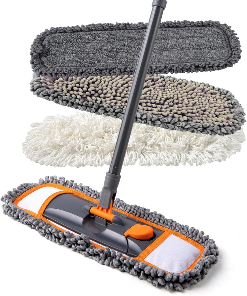 Mops for Floor Cleaning with 3 Different Washable Pads and Extendable 55' Long Handle, Multifunction Dust Mop for Hardwood,Marble,Tile Floor Mopping,Orange