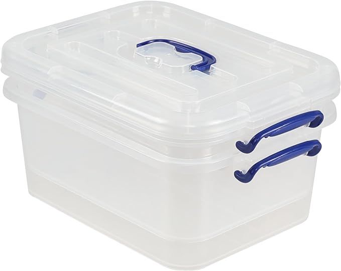 Morcte 8 L Clear Latching Box, Plastic Storage Bin with Handle, 2-Pack