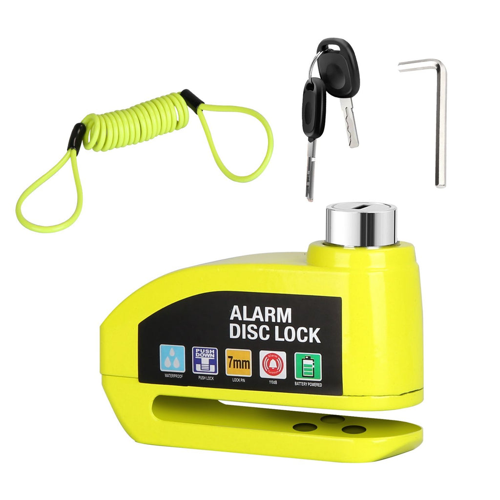 Motorcycle Disc Lock Alarm Anti-theft Brake Disc Lock Wheel Alarm Security Lock with 110dB Alarm 2 Keys 3.94FT Reminder Cable for Motorbike Bike Scooter