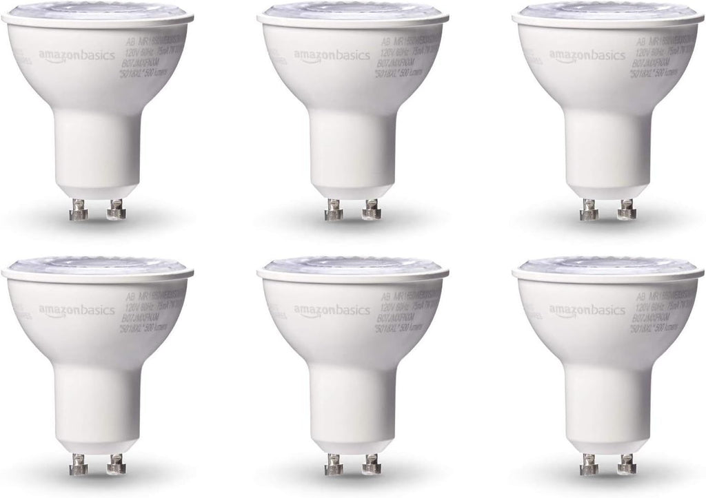 MR16 LED Light Bulb, 50 Watt Equivalent, Energy Efficient 7W, GU10 Base, Warm White 3000K, Dimmable, 10,000 Hour Lifetime , 6-Pack