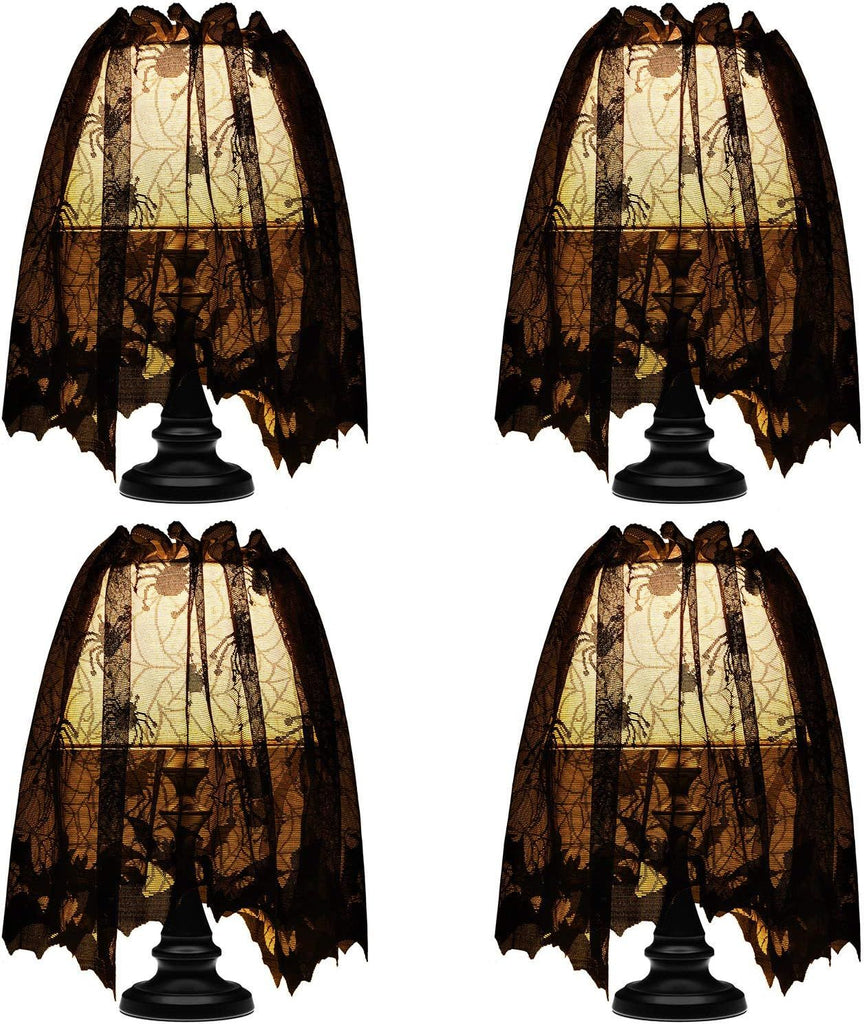 Mudder 4 Pieces 20 x 60 Inch Halloween Lamp Shade Cover Black Lace Lampshade Cover
