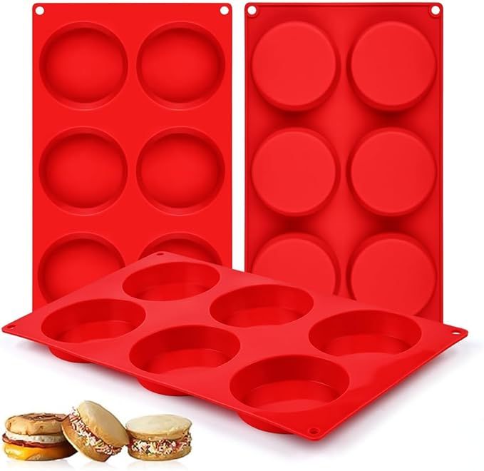 Muffin Top Pan, Silicone Egg Molds for Breakfast Sandwiches 3 Inch Round Silicone Baking Molds for Baking English Muffins, Whoopie Pies, Corn Bread, Egg Bites, Tarts 3 Pack