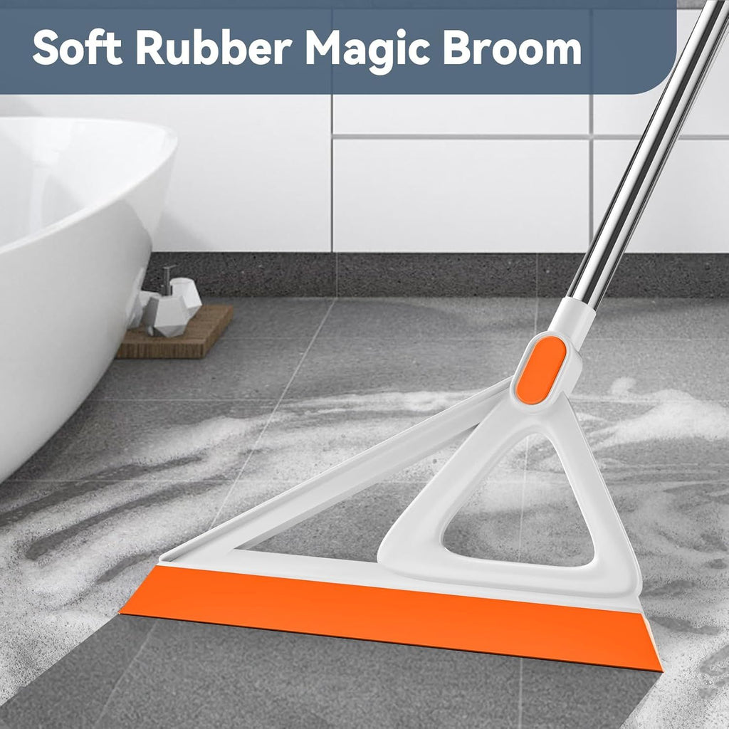 Multifunction, Silicone Squeegee Broom for Floor, Rubber Broom Sweeper for Living Room, Kitchen, Bathroom-Easy Dry The Glass (Orange, 54 INCH)