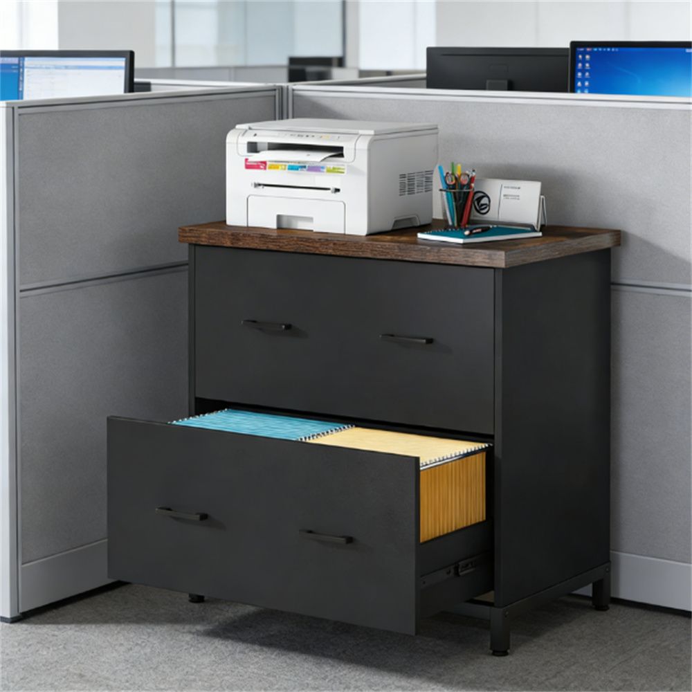 Multiple storage spaces, file cabinets, and printer racks for home offices,