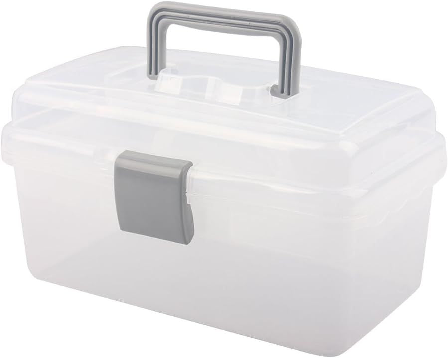 Multipurpose Plastic Storage Container Box with Handle and Latch Lock, Clear Gray