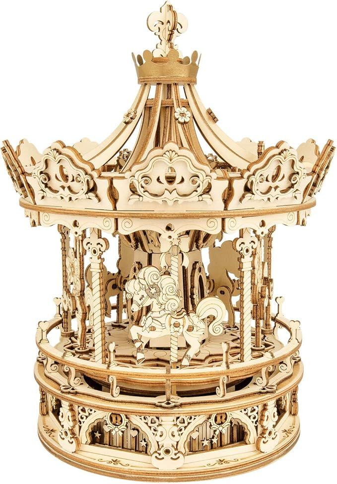 Music Box 3D Puzzles for Adults, Mechanical DIY Wooden Toys, Gifts on Birthday/Valentine's Day/Christmas - Romantic Carousel