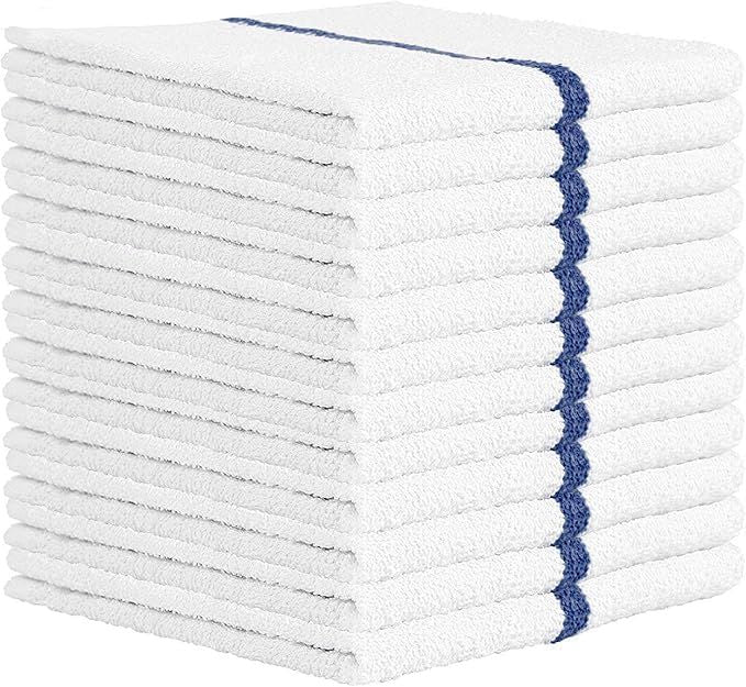 Nabob Wipers Kitchen Bar Mop Terry Towels 12 Pack - 100% Cotton - Size 14x17 - Perfect for Your Home, Kitchen, Bathroom, Bars, Restaurants & Auto - Super Absorbent (Blue Stripe)