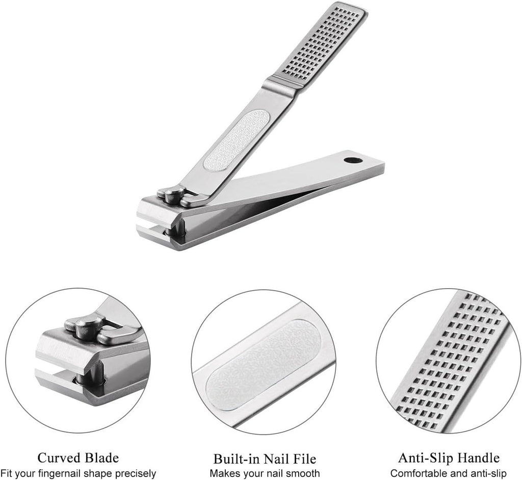Nail Clippers Set, Ultra Sharp Sturdy Fingernail and Toenail Clipper Cutters with Visibly Tin Case, Silver