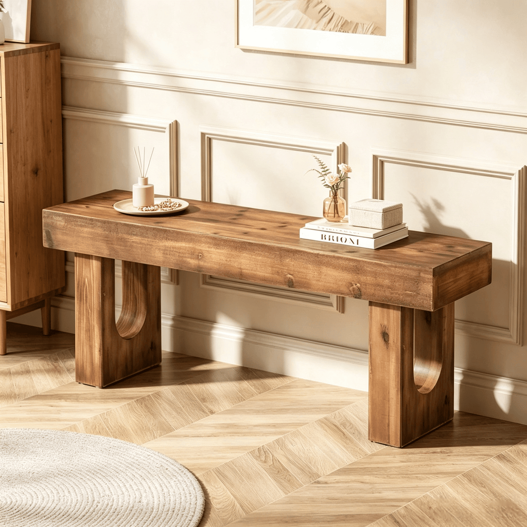 Narrow Wood Shoe Bench 47 Inch Entryway Bench End of Bed  Simple Modern Wood Bench for Hallway