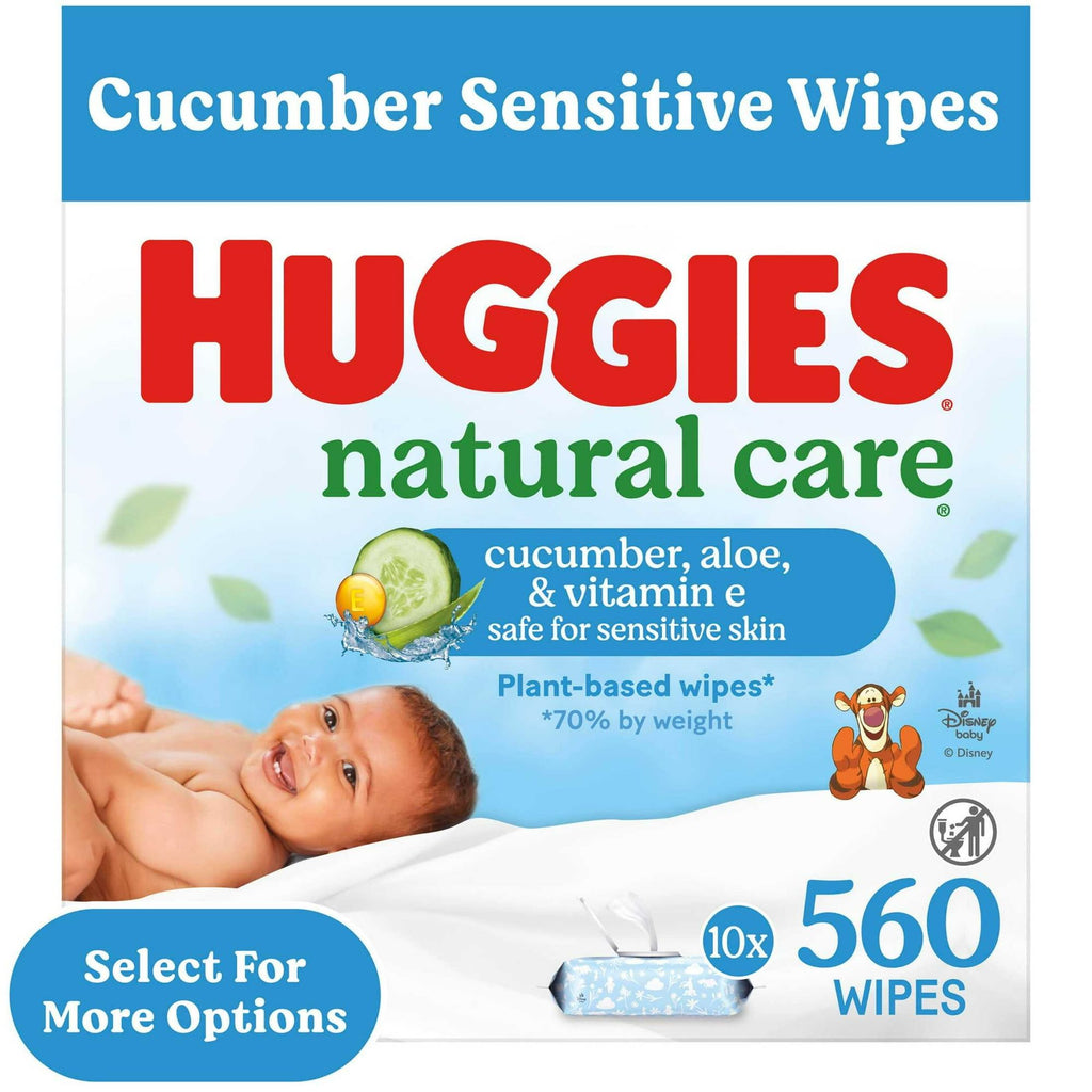 Natural Care Cucumber, Aloe and Vitamin E Baby Wipes, Scented, 10 Flip-Top Packs, 560 Total Count (Select for More)