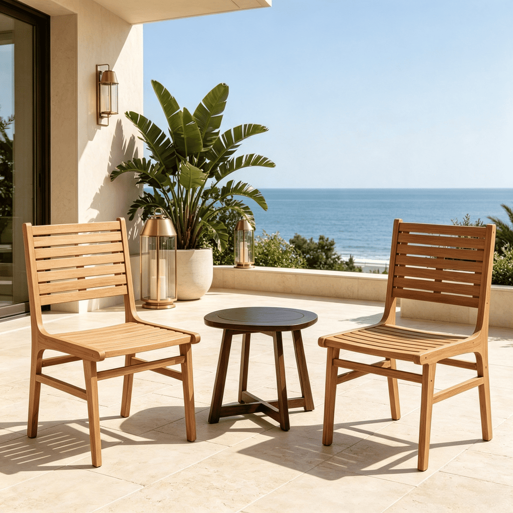 Natural Wood Armless Patio Chair Slanted Back Slatted Seat Outdoor Garden Furniture Comfortable Seating for Backyards-Only one