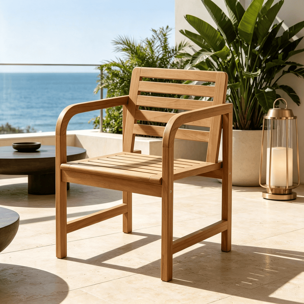Natural Wood Patio Armchair Slanted Back Slatted Seat Outdoor Garden Furniture Comfortable Seating for Home Decor