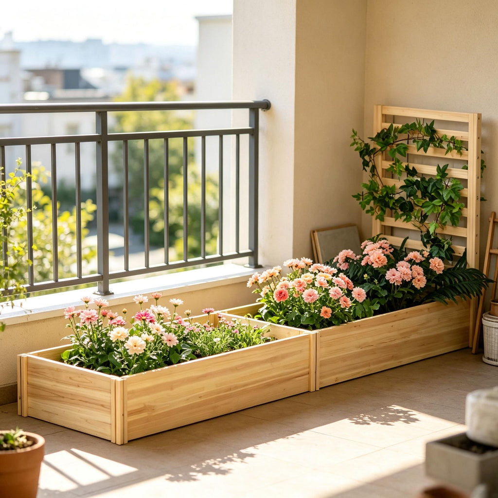 Natural Wood Planter Box with Trellis 91x24x43 for Climbing Plants Raised Garden Bed Outdoor Flower Herb Garden