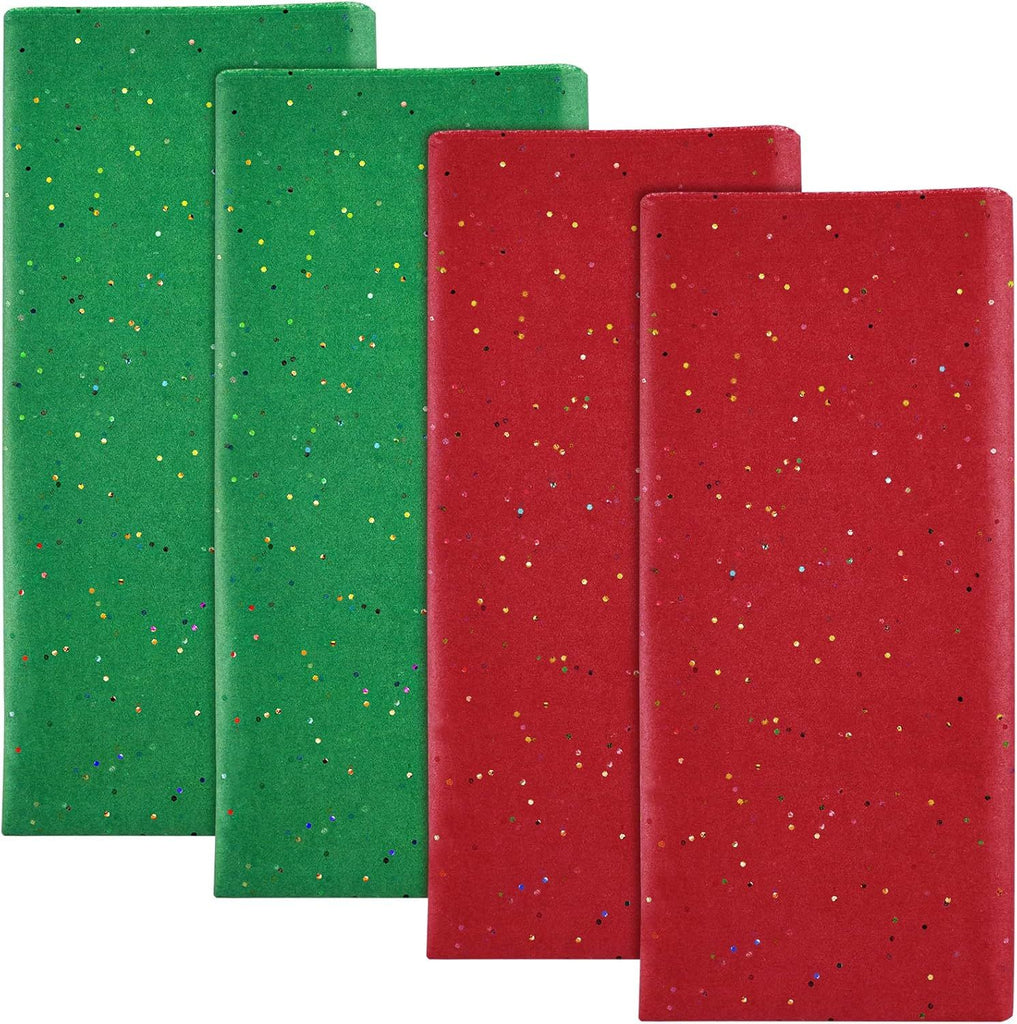 NEBURORA Glitter Tissue Paper for Packaging 50x66cm Green Red Tissue Paper for Christmas Gift Wrapping Bouquet Packaging Craft Paper for Christmas Party Supplies 20 Sheets