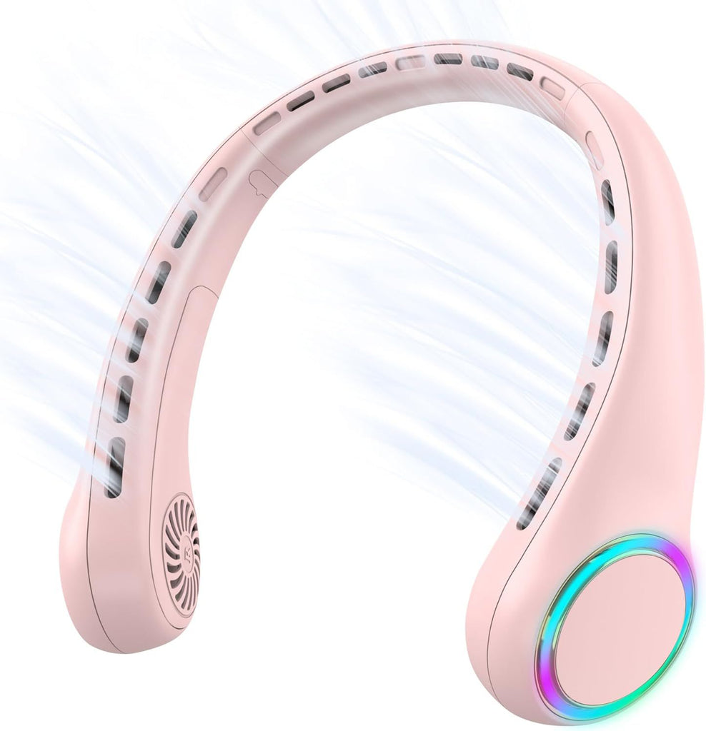 Neck fan, Portable Fan with 5-17H Lifespan, 4000mAh Neck fan air conditioner with 3 Adjustable Speeds and 64 Cool Lights, Rechargeable Neck Fan, Hands-Free Cooling fan for Summer
