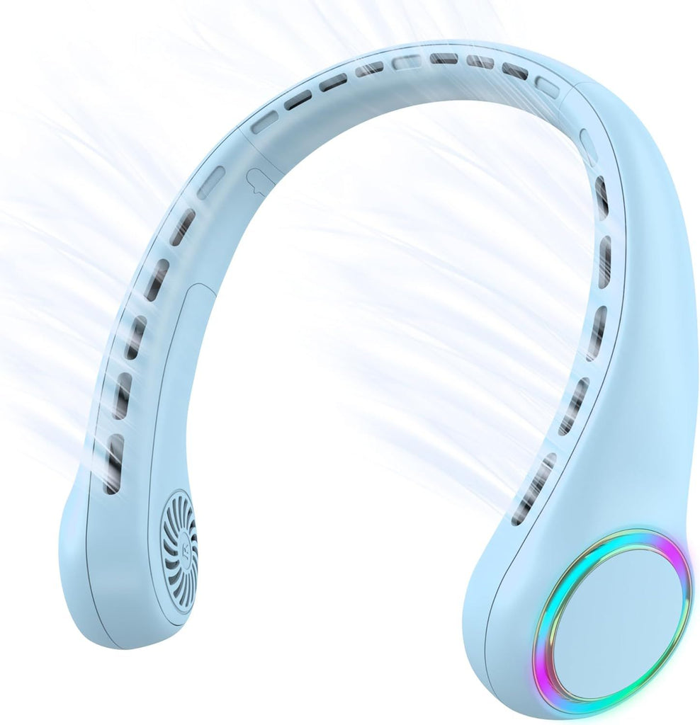 Neck fan, Portable Fan with 5-17H Lifespan, 4000mAh Neck fan air conditioner with 3 Adjustable Speeds and 64 Cool Lights, Rechargeable Neck Fan, Hands-Free Cooling fan for Summer