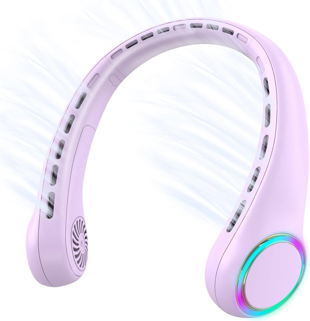 Neck fan, Portable Fan with 5-17H Lifespan, 4000mAh Neck fan air conditioner with 3 Adjustable Speeds and 64 Cool Lights, Rechargeable Neck Fan, Hands-Free Cooling fan for Summer