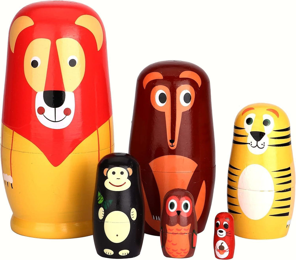 Nesting Dolls, Animal Nesting Easter Eggs Toys, Wooden Matryoshka Dolls for Kids (Long Lion)