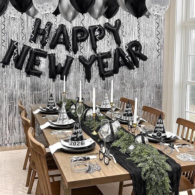 New Years Eve Party Supplies - New Years Decorations 2026 - 98 Pcs Sets With Happy New Year Balloons,Disco Balls, Hats, Headbands, Glasses,Noise Makers,Fringe Curtains - Nye Decor Backdrop Accessories