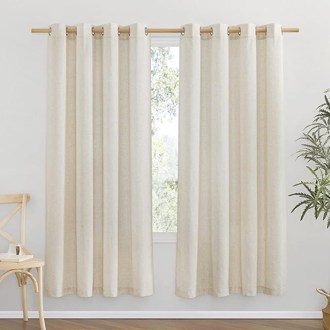 NICETOWN Linen Flax Semi Sheer Curtains 72 Length Grommet Window Treatments Privacy