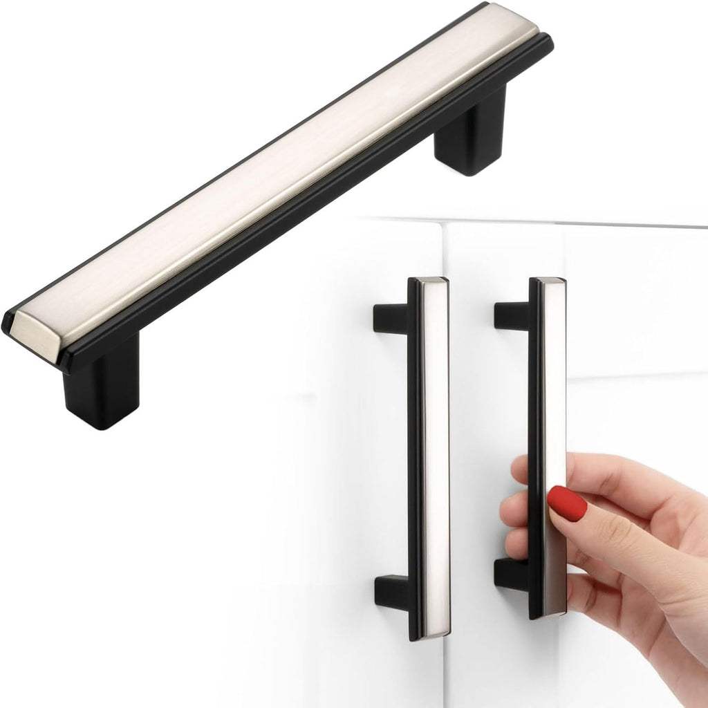 Nickel and Black Cabinet Pulls Brushed Nickel and Matte Black Kitchen Cabinet Handles, 5 Pack 3-3/4 Inch, 2281 Two Tone Hardware for Cabinets Drawers Bedroom Dresser Cupboard Bathroom Vanity