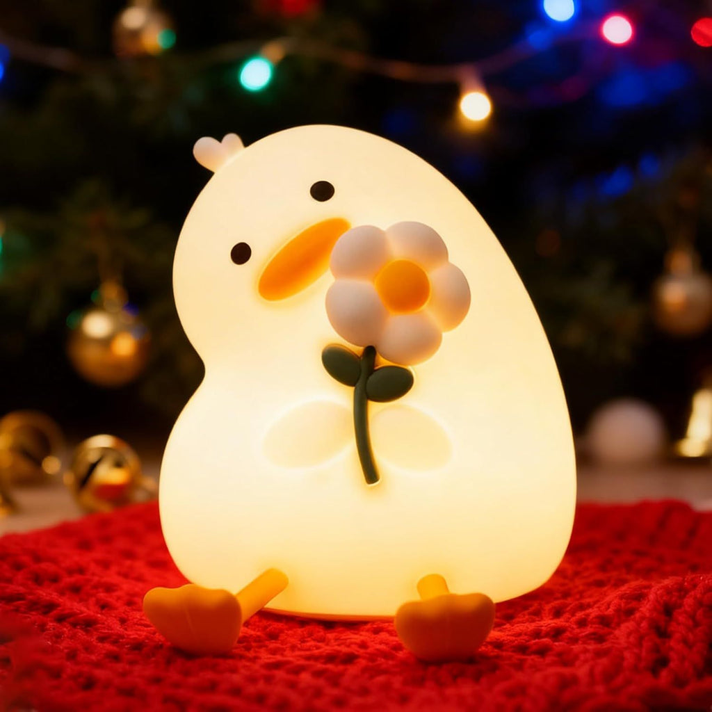 Night Light for Kids, Cute Duck Silicone NightLight with Timer, Rechargeable Nursery Light, LED Squishy NightLights, Safe Bedside Lamp, Dimmable Animal Night Lamp for Boys Girls Toddler (White)
