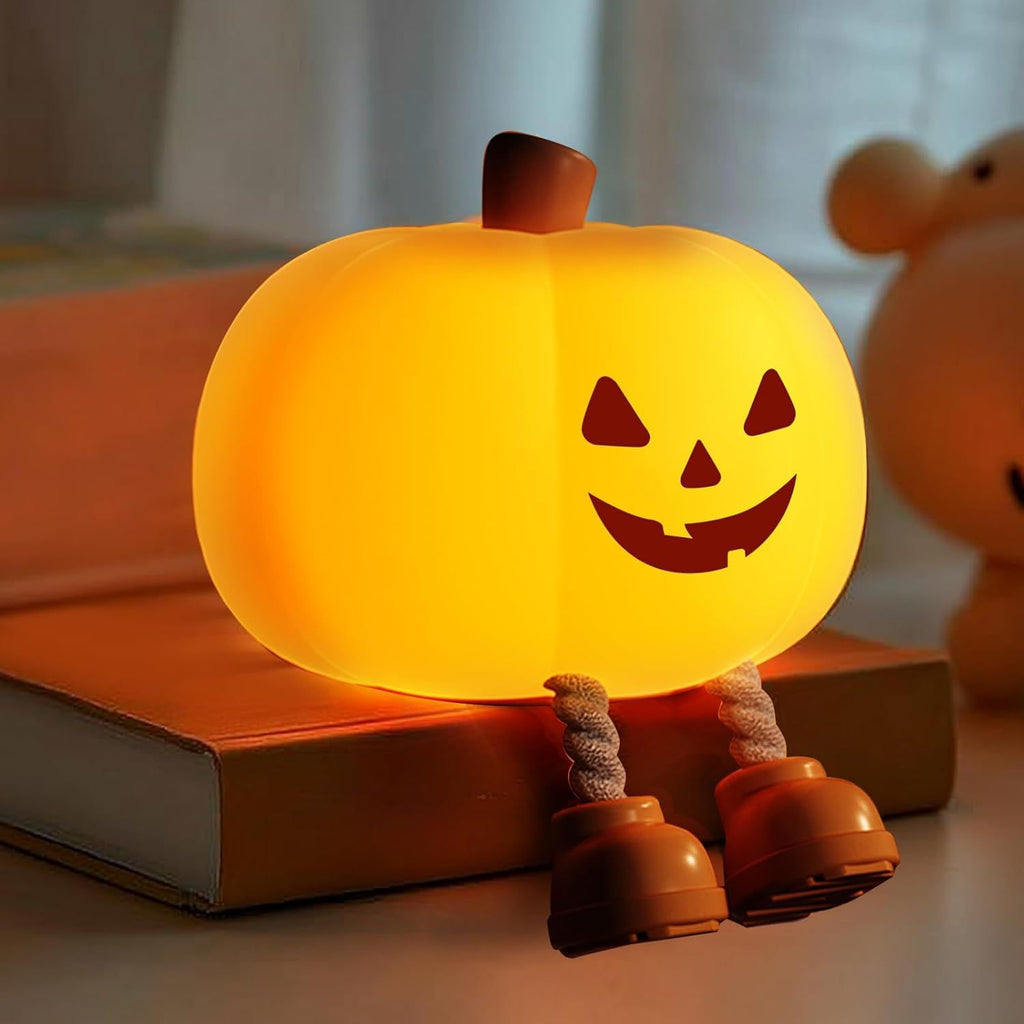 Night Light for Kids Cute Jack O Lantern Halloween Decor Nightlight for Baby Nursery Toddler Squishy Pumpkin Lights Cordless Rechargeable Dimmable Silicone Bedside Lamp Halloween Gifts