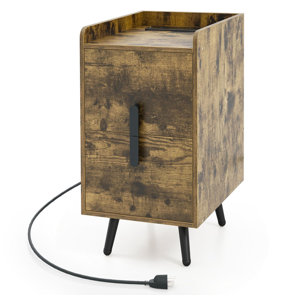 Nightstand Side Tables with 2 Drawers and 2 USB Ports