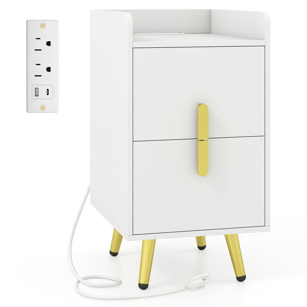 Nightstand Side Tables with 2 Drawers and 2 USB Ports