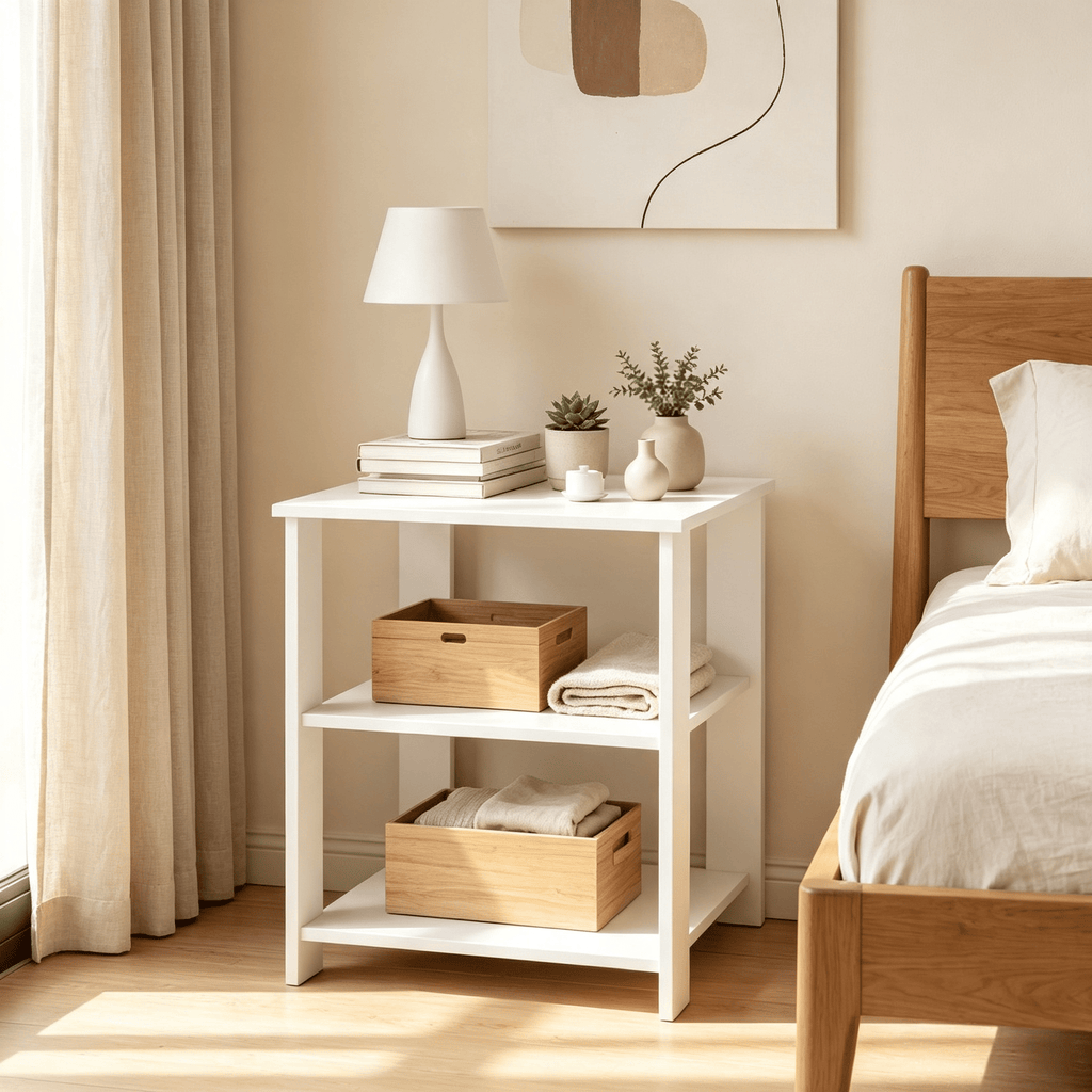 Nightstand Square Side Table with Open Storage Shelves Home Furniture Living Room Decor