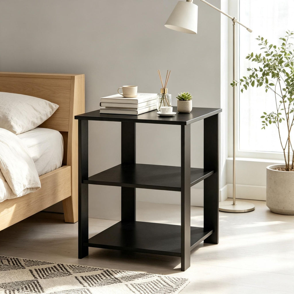 Nightstand Square Side Table with Open Storage Shelves Home Furniture Living Room Decor