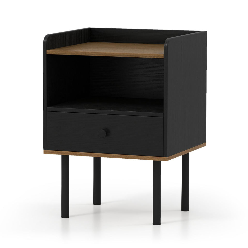 Nightstand with Drawer 3-Tier Sofa Side Table with Open Storage Shelf