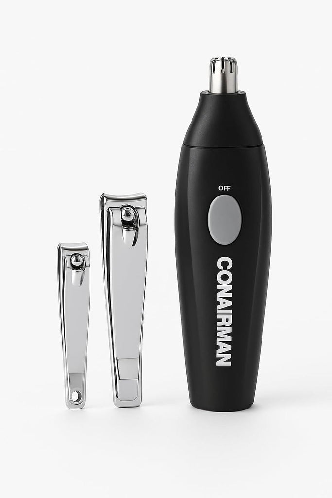 Nose & Ear Trimmer Kit 4 Piece Grooming Set with Nail Clippers and Storage Pouch