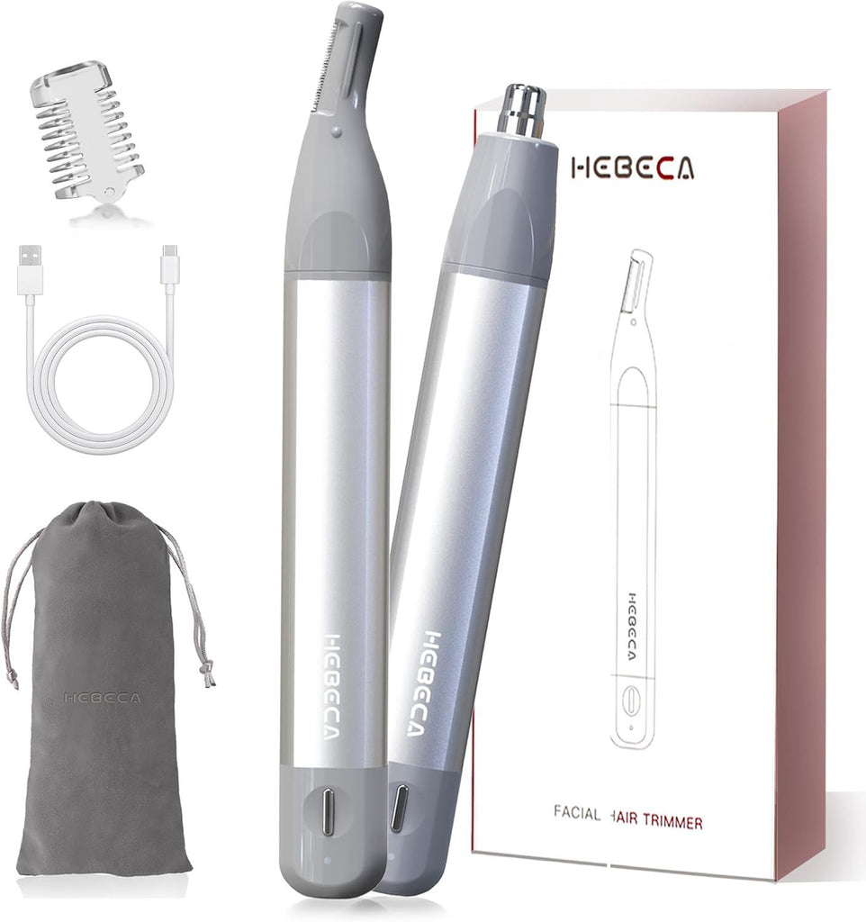 Nose Hair Trimmer for Men & Women 2in1 Rechargeable Ear and Nasal Hair Trimmer, Waterproof Nose Clipper, Electric Eyebrow Trimmer & Facial Hair Remover Grooming Set