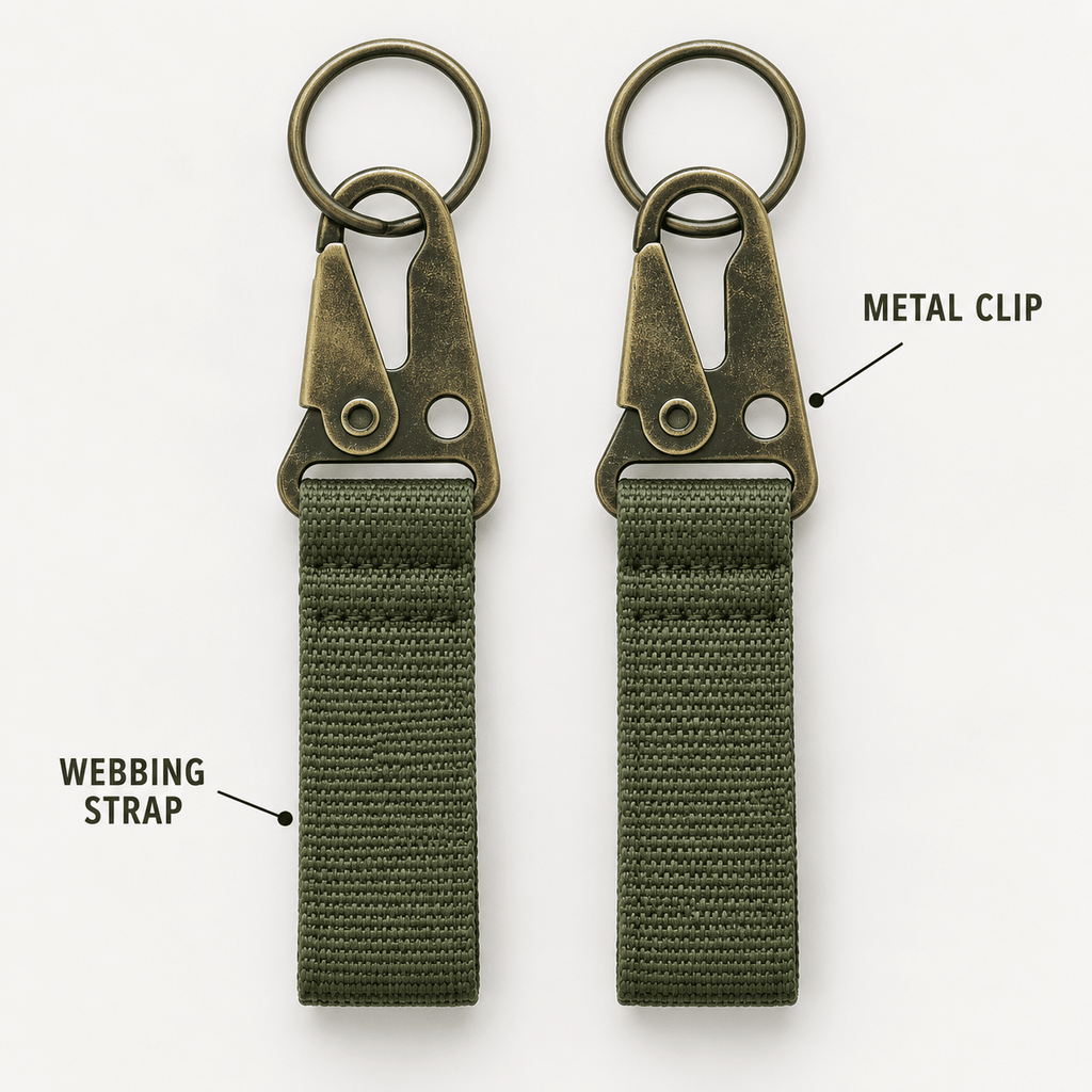 Nylon Webbing Keychain with Metal Clip and Key Ring, Short Strap Key Holder for Bags and Belt Loops