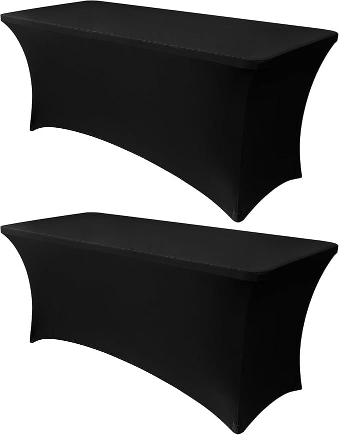 Obstal 6ft Stretch Black Spandex Table Cloth for Standard Folding