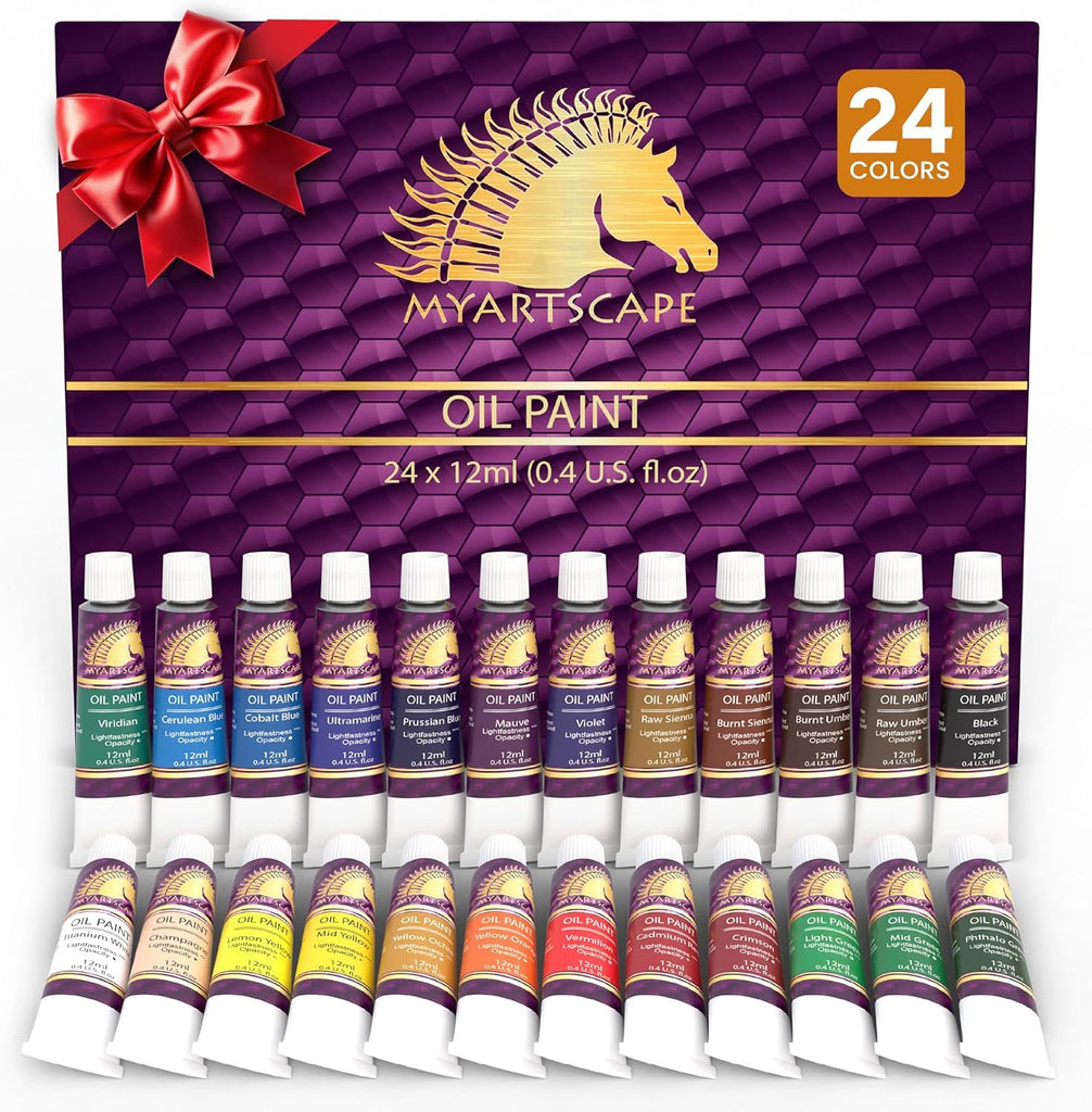 Oil Paint Set - 12ml x 24 Tubes - Lightfast - Heavy Body - Oil-based Colors - Great Pigment Load - Artist Quality Painting Supplies - Professional Craft Paints