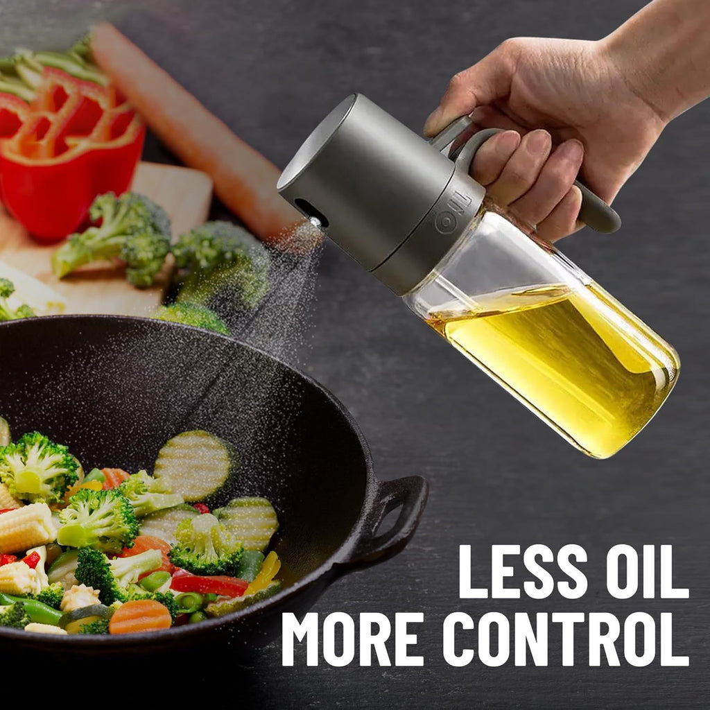 Oil Sprayer Kitchen Gadget for Cooking High Borosilicate Glass Oil Sprayer Mister, 250ml Olive Oil Spray Bottle for AirFryer, Salad, BBQ, Kitchen Baking, Roasting, Dark Gray