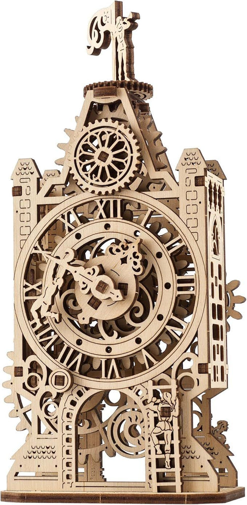 Old Clock Tower 3D Wooden Puzzle - Wooden Mechanical Model Kit to Build - DIY Puzzle Clock Toy with Spinning Mechanism - Brain Teaser Building Set for Adults