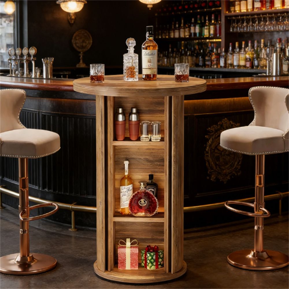 old SKU:D01027H7NMA   Round bar table, high top bar table, coffee table, with storage space