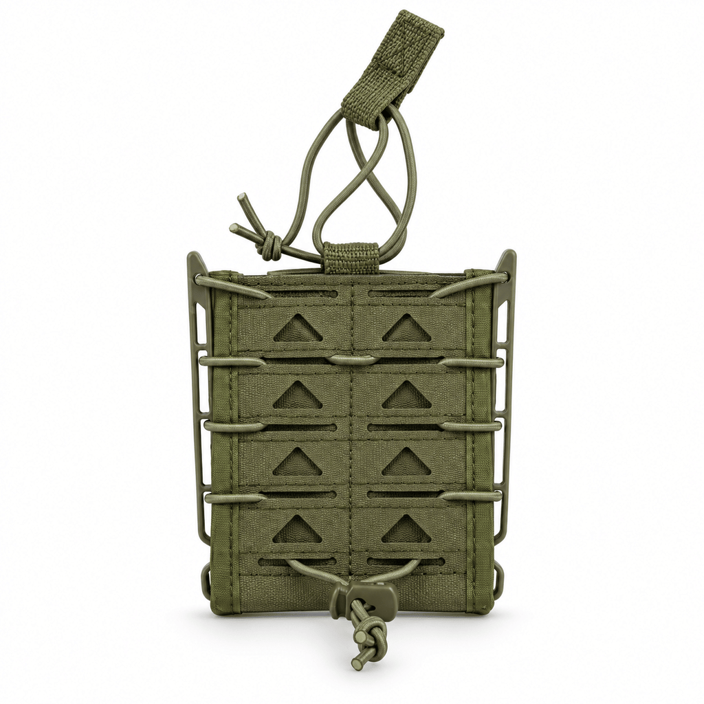 Open-Top Double Magazine Pouch with Adjustable Elastic Retention Cord, Modular Belt-Mounted Mag Carrier with Stable Side Support for Training and Outdoor Gear