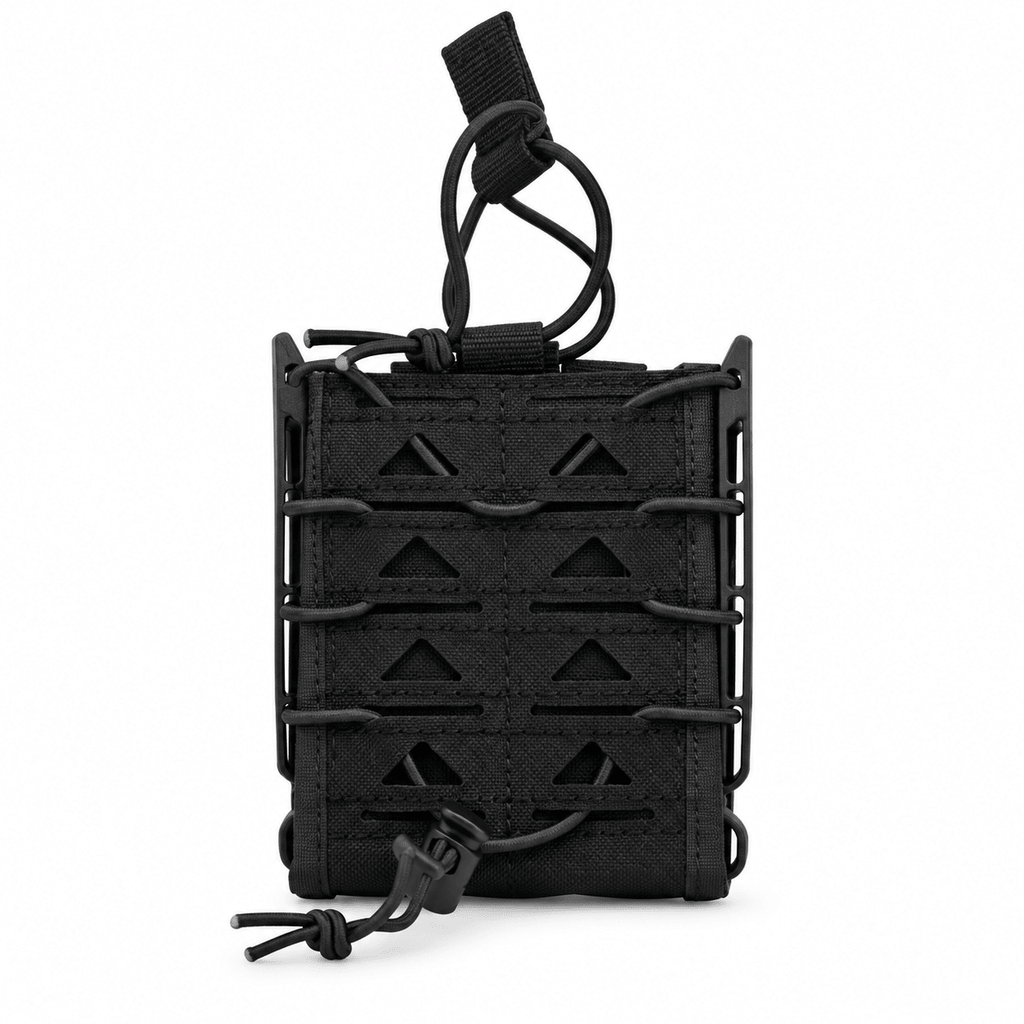 Open-Top Double Magazine Pouch with Adjustable Elastic Retention Cord, Modular Belt-Mounted Mag Carrier with Stable Side Support for Training and Outdoor Gear