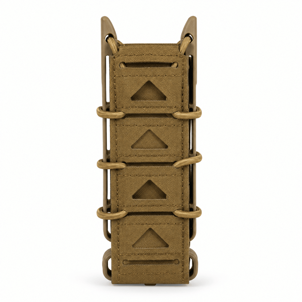Open Top Single Magazine Pouch with Adjustable Elastic Retention, Quick Access Belt-Mounted Mag Carrier for Training and Outdoor Use