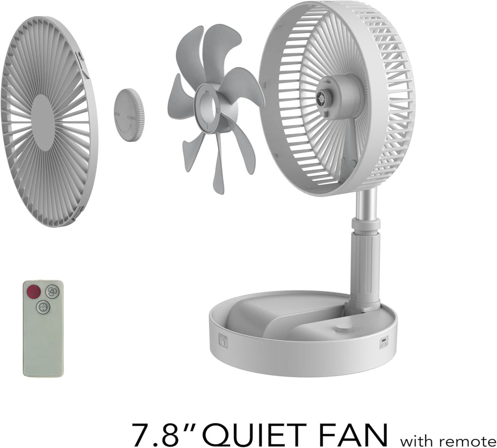 Operated Fan,Portable Rechargeable USB Floor Table Desk Fan with Adjustable Height, 4 Speed Settings Pedestal Fan for Bedroom Camping Travel,White 7.7"