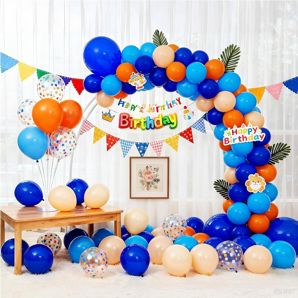 Orange and Blue Balloons Kit, 60pcs 12 inch Light Royal Blue Nude Latex Balloons Orange Confetti Helium Balloons for Kids Birthday Baby Shower Anniversary Graduation Themed Party Decorations